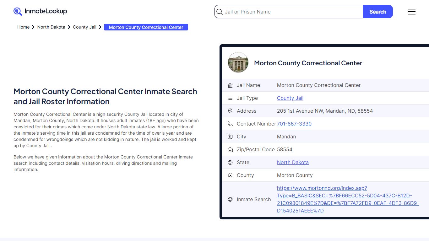 Morton County Correctional Center Inmate Search, Jail Roster, Bookings ...