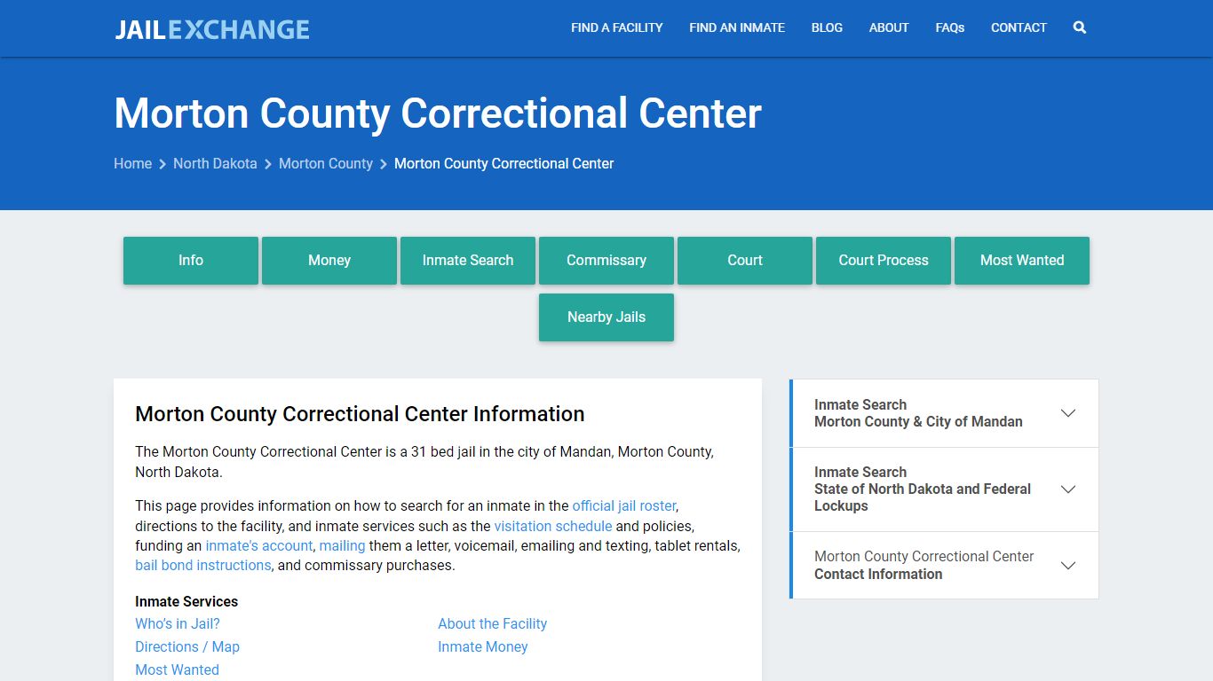 Morton County Correctional Center, ND Inmate Search, Information